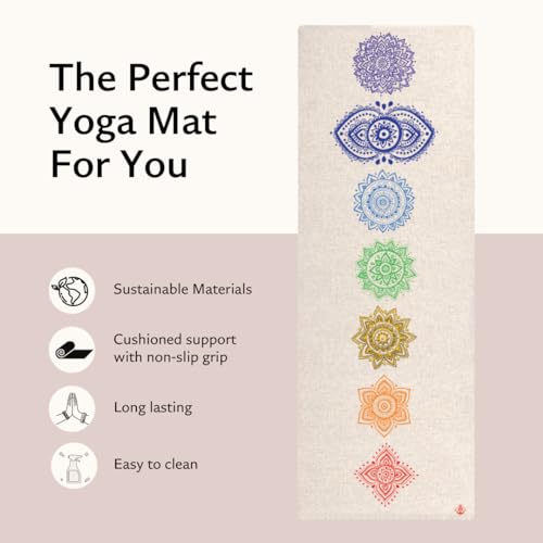 Shakti Warrior Pro Hemp Mat - Artist Designed, Premium Printed Eco-Friendly Non-Slip mat, Great for Regular & Hot Yoga, Pilates, Workouts 72 inch x 24 inch x 3mm Thick - color: Chakra