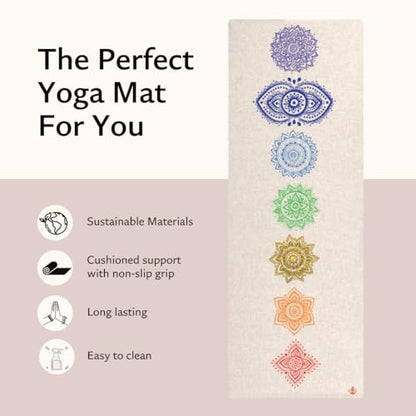 Shakti Warrior Pro Hemp Mat - Artist Designed, Premium Printed Eco-Friendly Non-Slip mat, Great for Regular & Hot Yoga, Pilates, Workouts 72 inch x 24 inch x 3mm Thick - color: Chakra