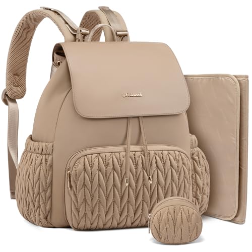 LOVEVOOK Diaper Bag Backpack, Small Baby Bag, Cute Baby Diaper Bag, Stylish Water-Resistant Travel Baby Bag for Mom, Baby Backpack with Changing Pad, Stroller Straps -Khaki - color: Khaki
