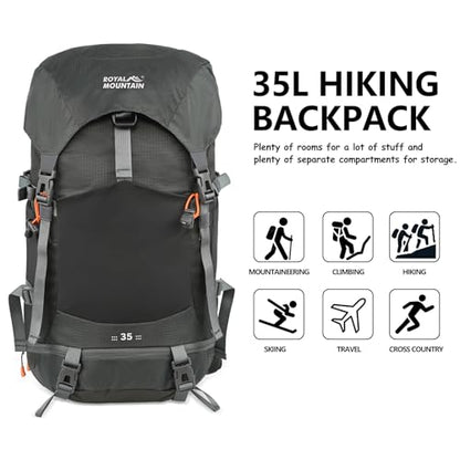 35L Hiking Backpack for Women men,Waterproof Camping Outdoor Backpacking Backpack for Travel lightweight Hiking Trekking Daypack - color: Gray