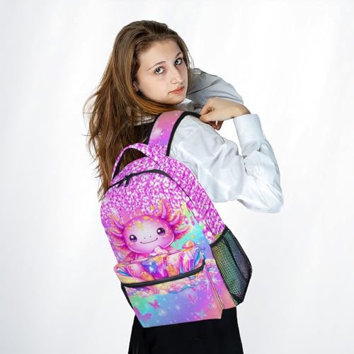 Girls Backpack Kids Axolotl Bookbag for Toddler - Cute Animal School Bag for Elementary Preschool Kindergarten (17 Inch) - color: Deep Pink