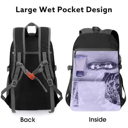 G4Free 40L Lightweight Packable Hiking Backpack, Waterproof Travel Daypack - color: Black