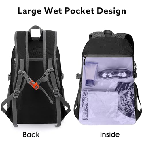 G4Free 40L Lightweight Packable Hiking Backpack, Waterproof Travel Daypack - color: Black