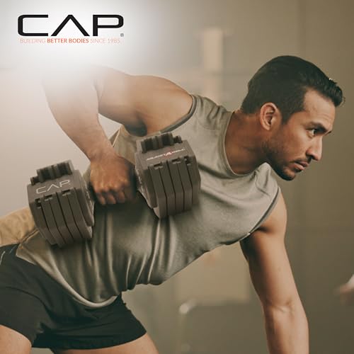 CAP ADJUSTABELL Adjustable Dumbbell Weights - Singles & Pairs | 12.5 lb, 25 lb & 55 lb | Multiple Handle Options - size: 55 lb - Black Handle, style: Single