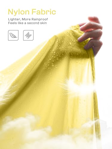 SaphiRose Extra Thick Hooded Rain Poncho Double Layer Waterproof Raincoat Jacket for Men Women Adults - color: Lemon Yellow