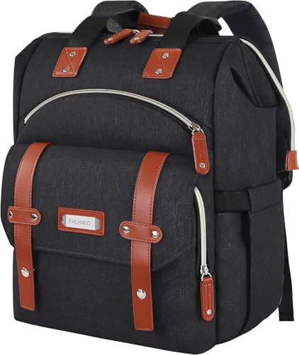 FALANKO Laptop Backpack for women, Doctor Teacher Work RFID Anti Theft Laptops Backpack, Wide Open College Travel 15.6 Inch Computer Bag for Men Women - color: New-blackbrown, size: 15.6 Inch