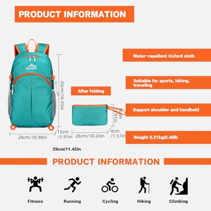 20L Hiking Daypack Packable, Lightweight Water Resistant Camping Backpack, Foldable Travel Backpack for Men Women Outdoor Gear - color: Chengse-xiao