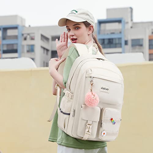 abshoo Big Student Laptop Backpack For College Women Middle High School Teen Girls Bookbag Travel Daypack (Beige) - color: Beige