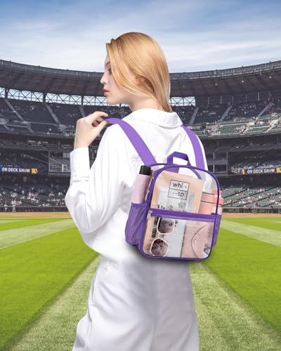 Clear Backpack for Stadium Events, 12x12x6 Small Clear Plastic bag with Reinforced Straps for Game Security Festival Concert - color: Purple