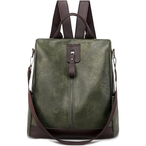 Women Backpack Anti-Theft Daypack Shoulder Bag with Earphone Hole Ladies Rucksack Waterproof PU Leather Bag for Travel Work (green) - color: Green