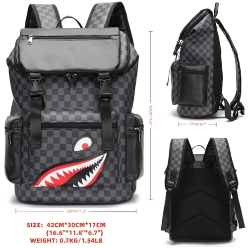 Leather laptop backpack, PU leather backpack Men Women, casual backpack, water-resistant, for daily commuting, work travel (Black-L) - color: Black-02