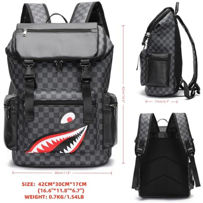 Leather laptop backpack, PU leather backpack Men Women, casual backpack, water-resistant, for daily commuting, work travel (Black-L) - color: Black-02