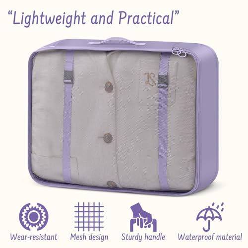 9 Set Packing Cubes for Travel Essentials - Lightweight Carry-On Luggage Organizer Bags with Shoe, Clothes & Laundry Bags for Airplane, Family & Business Travel, Purple - color: Purple