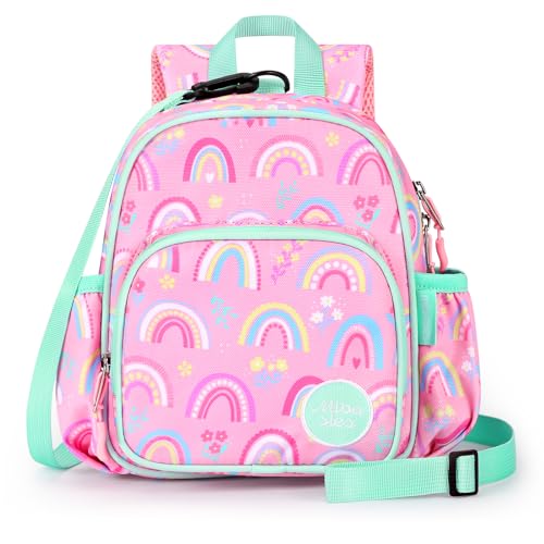 mibasies Backpack Leash for Toddlers 1-3: Baby Backpack for Girls with Anti-Lost Harness - Rainbow Pink - color: Rainbow, style: Leash (Age 1-2)