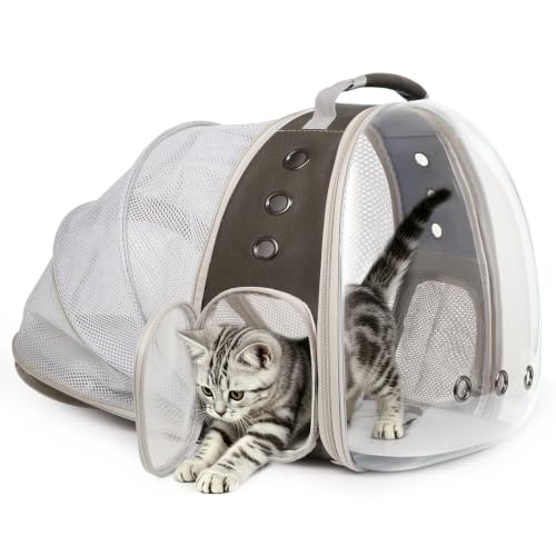 Back Extension Cat Travel Carrier Backpack (PU Grey, Clear Window) - color: PU Grey