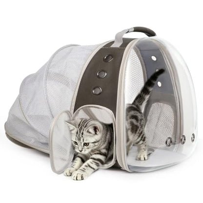 Back Extension Cat Travel Carrier Backpack (PU Grey, Clear Window) - color: PU Grey