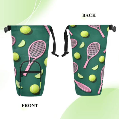 Green Tennis Ball Small Backpack with Water Bottle Holder Space-Saving Water Bottle Holder for Hiking 20/24/32/40oz for Daily Walking Hiking and Other Outdoor Activities Accesorios Para