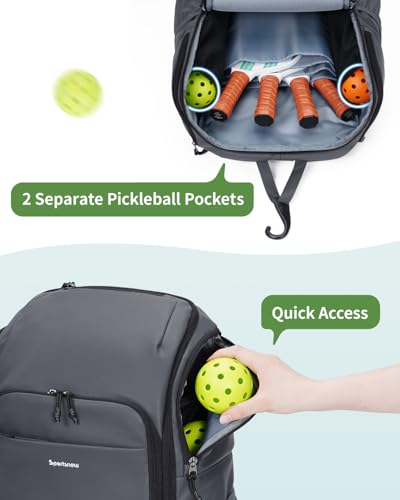 sportsnew Pickleball Bag Large Sports Pickleball Backpack with Shoe Compartment for Men Women, Patent Pending - color: Gray