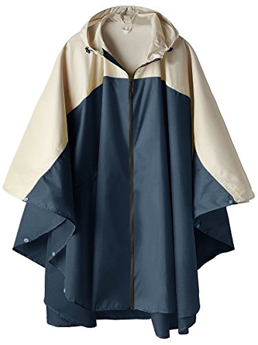 SaphiRose Unisex Rain Poncho Waterproof Raincoat Hooded for Adults Women with Pockets - color: A-navy-white