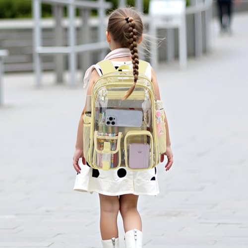 Clear Backpack Heavy Duty Transparent Backpacks Stadium Approved for School Work Sport Travel (Light Yellow) - color: Light Yellow
