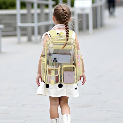Clear Backpack Heavy Duty Transparent Backpacks Stadium Approved for School Work Sport Travel (Light Yellow) - color: Light Yellow
