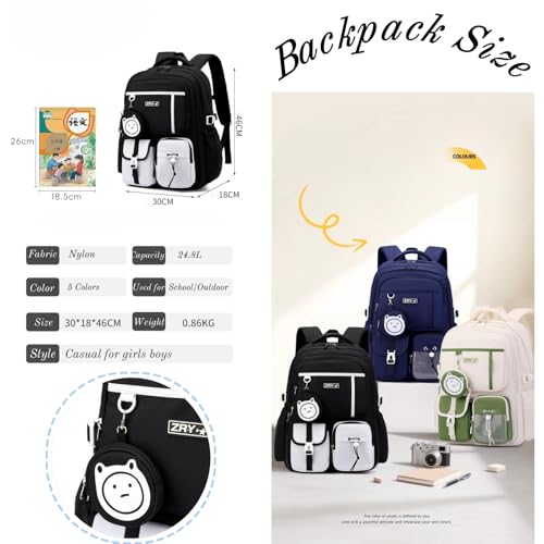 Mfikaryi Kids Backpack for Girls Boys, Teens School Backpack Multi-pocket Bookbag - color: Dark-blue