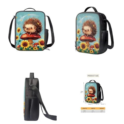 Cute Hedgehog Backpack for Girls Boys Mushroom Sunflower School Bag Set with Lunch Box Pencil Case Water Bottle Holder Elementary Schoolbag Primary Middle School Bookbag Nice Gifts - color: Cute Hedgehog Mushroom Sunflower