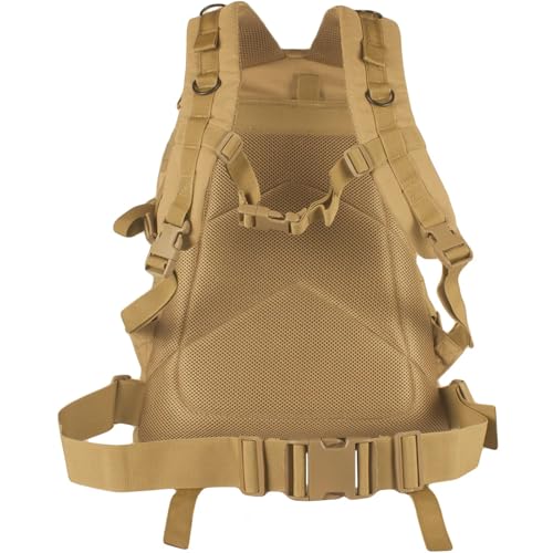 FOX OUTDOOR PRODUCTS Large Transport Pack | 37L Tactical Backpack with Compression Straps, Hydration Pocket & Modular Webbing - color: Coyote