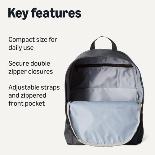 Amazon Basics Classic School Backpack with Multiple Compartments, Sturdy Construction, Adjustable Straps - Grey - color: Grey