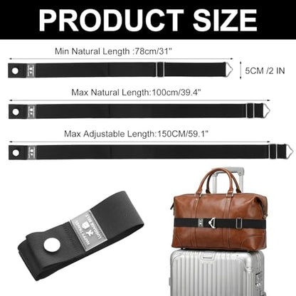 2-in-1 Travel Belt for Luggage Straps Add a Bag Luggage Strap for Backpack Over Handle for Carry On Bag Suitcase Belts Adjustable Travel Airport Luggage Belt Strap with Alloy Buckle