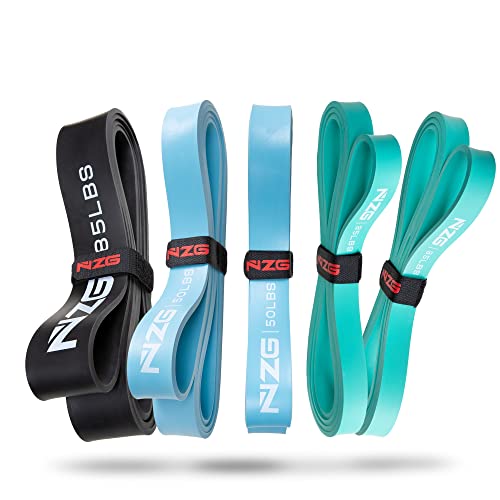 NonZero Gravity 100% Latex-Free Organic Rubber Power Resistance Bands | Compact Durable Hypoallergenic Bands for Strength Training & Workouts | 11 Levels (10 to 140 Lbs) - color: SET3 Mixed 5-Band