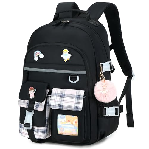 Backpack for Girls, 15.6 Inch Laptop School Bag Kids Kindergarten Elementary College Backpacks Large Bookbags for Teen Girl Women Students Casual Travel Daypacks (Black) - color: Black