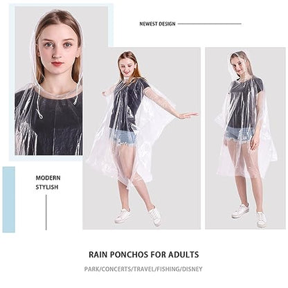 TUNCHMO Disposable Rain Ponchos 6 Pack for Adults/Kids/Family Set-50% Thicker Emergency Ponchos - color: Adults Clear 6 Pack