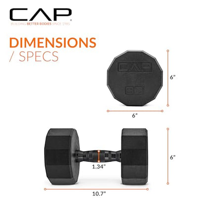 CAP Barbell Coated Hex Dumbbell Weight - Single | 10-120 lbs | Multiple Options - size: 30 lb, style: 12-Sided - Black Handle