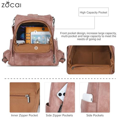 ZOCAI Backpack Purse for Women Medium Anti-Theft Backpacks Purses Design Leather Shoulder Bags with Removable Strap - color: Pink