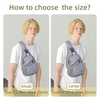 AMJ Crossbody Sling Bag Men Women, Casual Shoulder Backpack, Chest Daypack Satchel for Hiking Travel - color: Leather Grey, size: Small