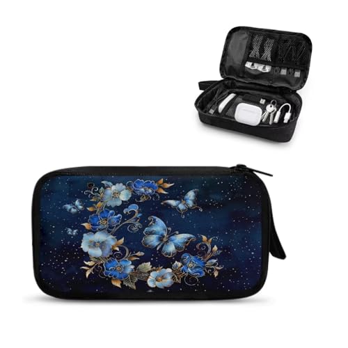 Floral Moon Butterfly Print Electronics Organizer, Travel Cable Organizer Bag, Portable Cord & Charger Storage, Compact Tech Bag & Case - color: Floral Moon Butterfly Print
