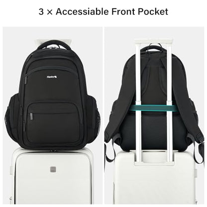 Hanke College Laptop Backpack Multi-Pocket, 18-Inch Large Travel Backpack for Men Women, Water Resistant College Bookbag for 15.6 Inch Laptop, Casual Daily Personal Item Size Airline Approved,Black