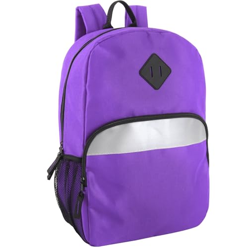 Trail maker 17" Backpack – Reflective School Backpack with Padded Straps, Water Bottle Pockets for Kids & Adults, School Travel Camp (Purple) - color: Purple