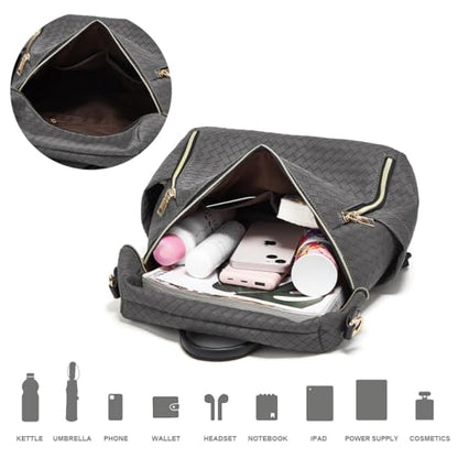 Makes Backpack Purse for Women PU Leather Travel Satchel Handbag Convertible Design Bag with Purse 2 Piece - color: Grey Triple
