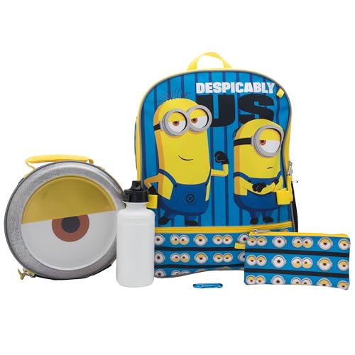 AI ACCESSORY INNOVATIONS Despicable Me Minions 4 Piece Backpack Set for Boys & Girls, Featuring Minions Stuart & Kevin, Kids School Bag, Blue - color: Minions