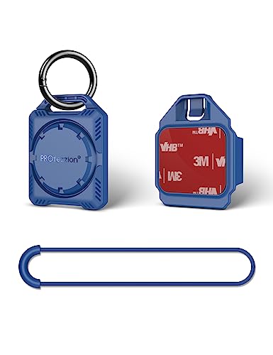 PROfezzion Secure Air Tag Holder Case with Key Ring, 3M Adhesive Mount and Loop Strap for Keychain, Dog Collar, Backpack, Luggage Bag, Bike, Car & More, IPX8 Waterproof, Full Cover & Discreet - color: Blue