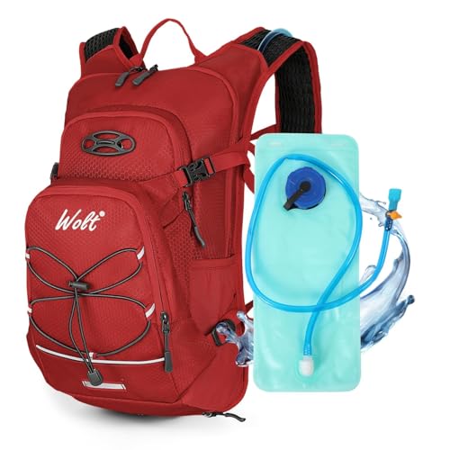 WOLT Hydration Backpack 18L Hiking Water Backpack with 2L Water Bladder for Men Women, Hydration Pack for Running Cycling Biking and Climbing - color: Red