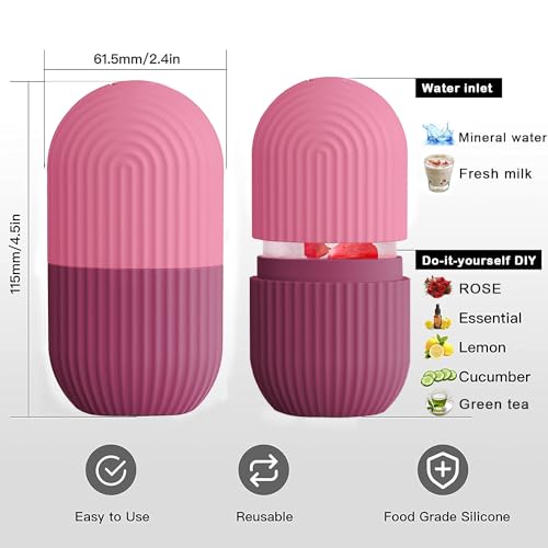 XHJRI Ice Face Roller Massager,Ice Cube Roller for Face, Eyes and Neck Naturally Conditioning and Skin Care,De-Puff Eye Bags,Reduce Migraine Pain,Reusable Massage Silicone Ice Mold (Rose) - color: Rose