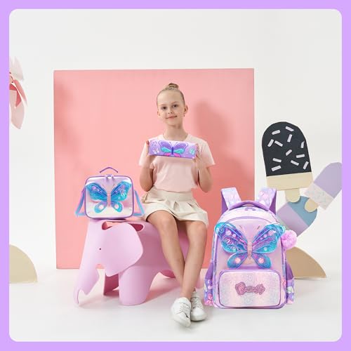Meetbelify Kids School Backpacks for Girls Boys Backpack with Lunch Bag for Elmentary Students - color: 01 Butterfly
