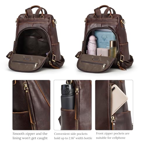 S-ZONE Leather Backpack Purses for Women Antitheft Rucksack Shoulder Bag Medium - color: 4-deep Brown