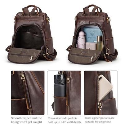 S-ZONE Leather Backpack Purses for Women Antitheft Rucksack Shoulder Bag Medium - color: 4-deep Brown