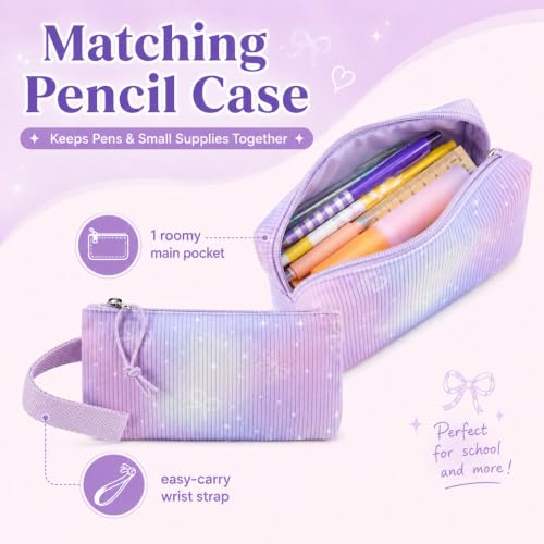BTOOP School Backpacks for Teen Girls Bookbags Lightweight Kids Backpack School Bags Set with Lunch Box Pencil Case - color: Purple Bow