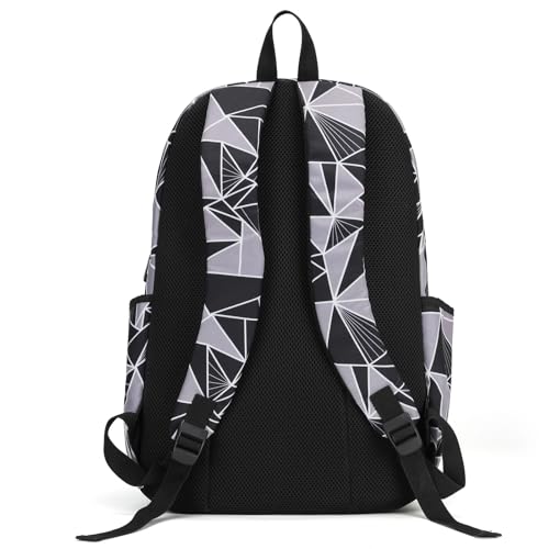 Boys' Large School Backpack, for 8-16 Years Old, Elementary - High School (Geometric black and gray, Large：19.5×7.2×13.25 inch) - color: Geometric Black and Gray