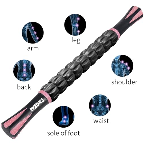 Muscle Roller Massage Roller Stick- Deep Tissue Fascia Blaster for Myofascial Pain Relief, Lymphatic Drainage & Body Sculpting, Handheld Physical Therapy & Recovery Tool (Pink black-18 inch) - color: Pink Black